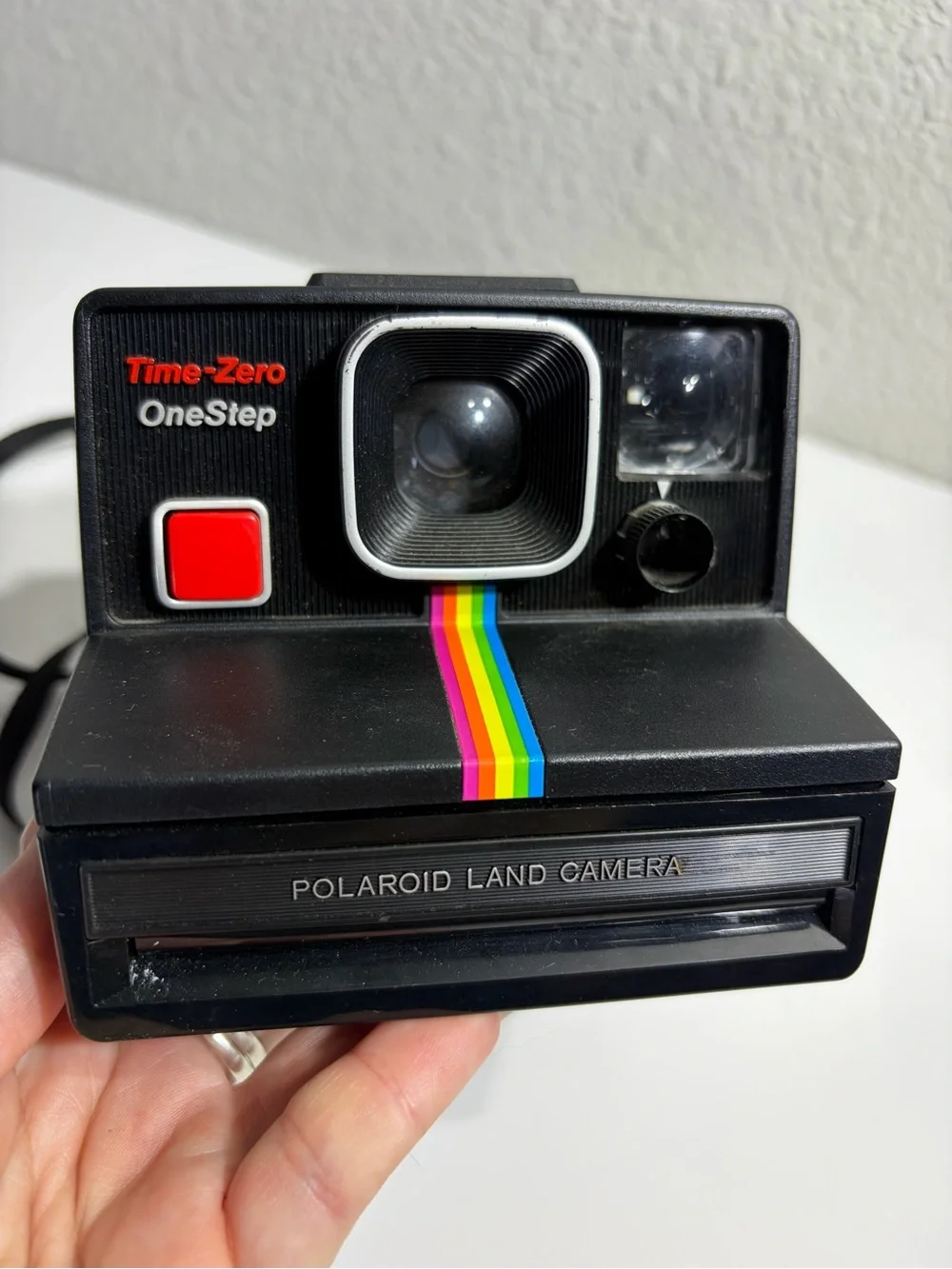 Vintage Polaroid Black Land Instant Film Camera with Rainbow Stripe